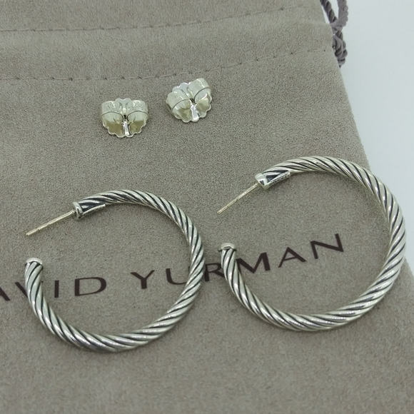 David Yurman Cable Hoop Earrings 1" - Picture 2 of 3